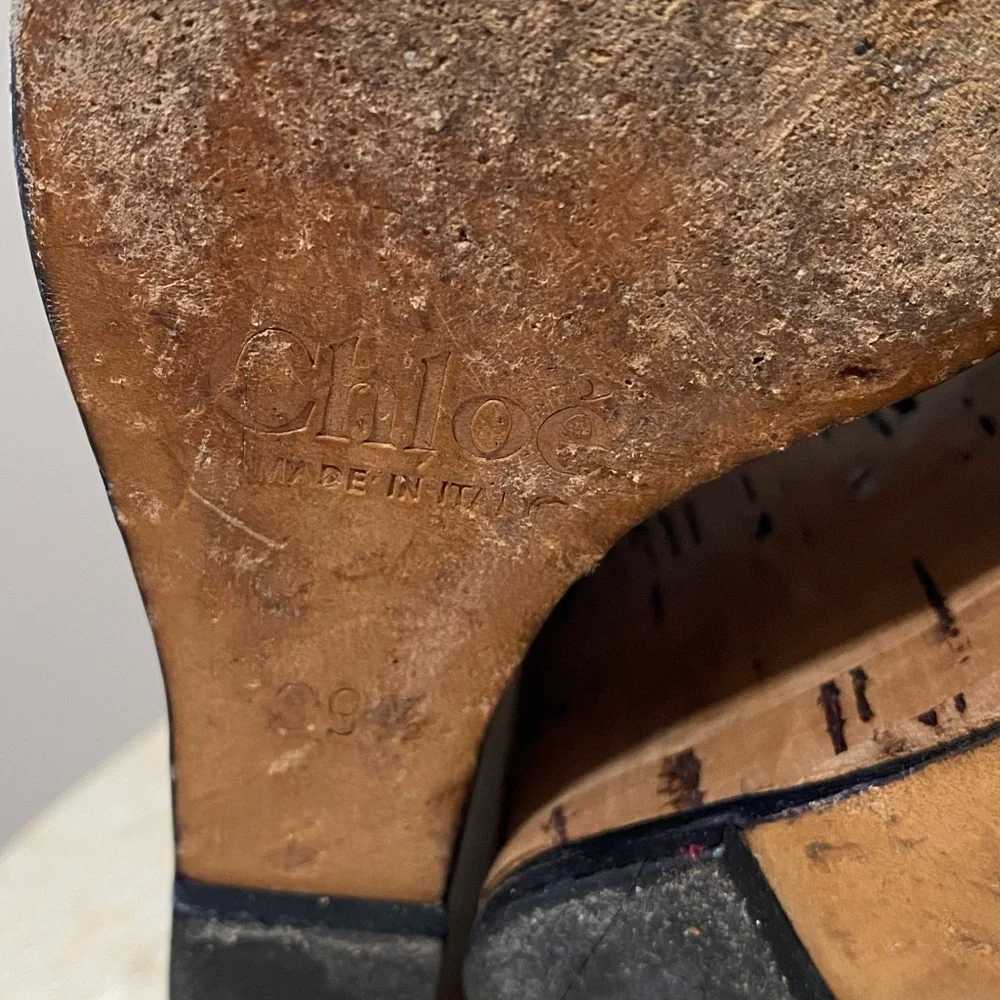 Chloé Renna Leather Snakeskin Slingback Cork Wedges Size 39.5